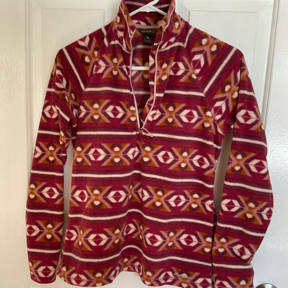 Eddie Bauer quarter zip mock neck Patterned Fleece Pullover